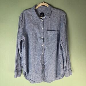 Gap Womens XL Linen Blend Blue Long Sleeve Button Up Shirt Blue Coastal Beach
